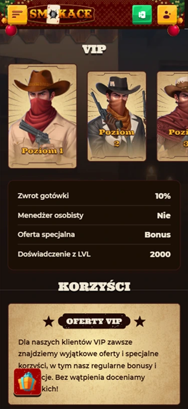 SmokAce Casino VIP oferta: zwrot gotówki, bonusy, doświadczenie 2000