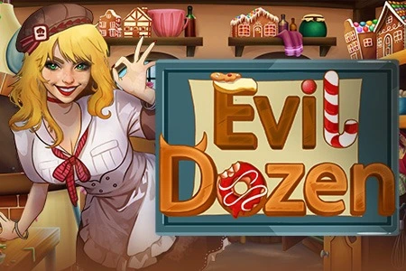 Ilustracja postaci z gry Evil Dozen z ciasteczkami w tle