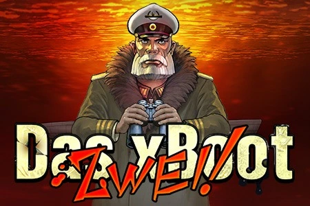 Kapitan w mundurze wojskowym z lornetką, napis "Das Boot. Zwe!